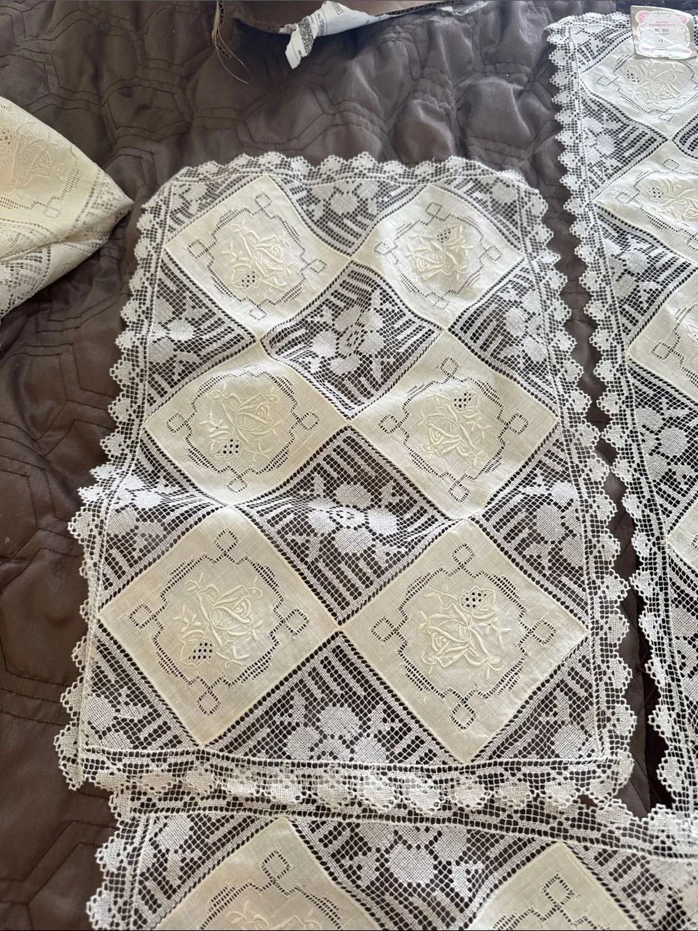 Cream Lace Crochet Bed Runner and Matching Placemat Set